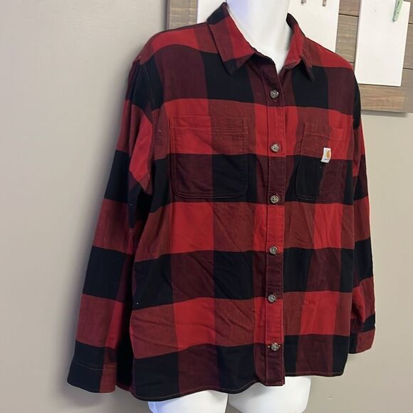 Carhartt Red Black Checkered Rugged Flex Loose Fit Button Down Flannel Shirt- 2X - Picture 3 of 16